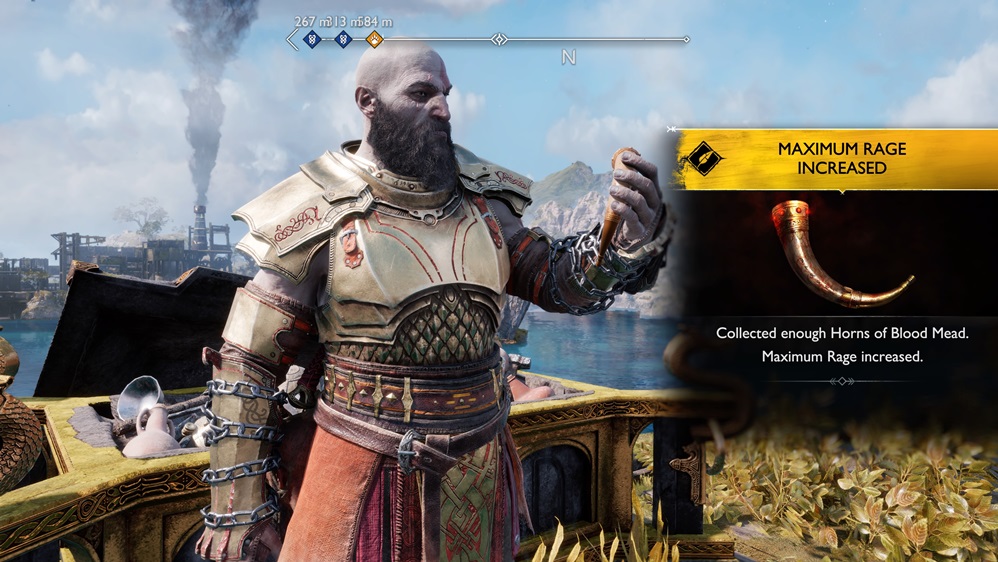 Screenshot showing Horns of Blood Mead in God of War Ragnarok - Taken by Gamer Haul