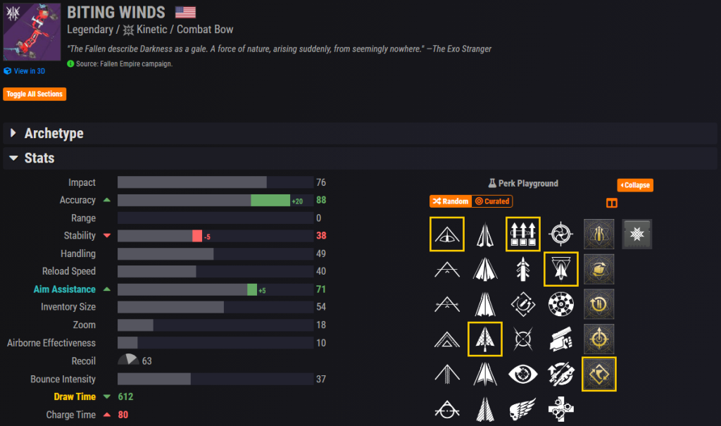 Biting Winds PvE God Roll Perks