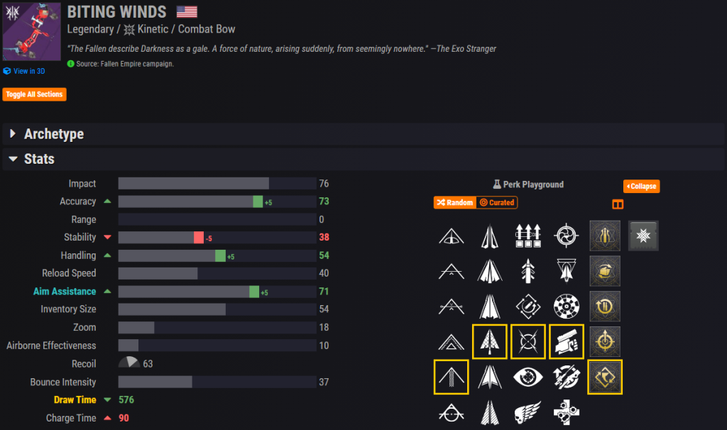Biting Winds PvP Crucible God Roll Perks