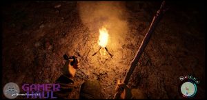 Screenshot of a burning campfire in Sons of the Forest
