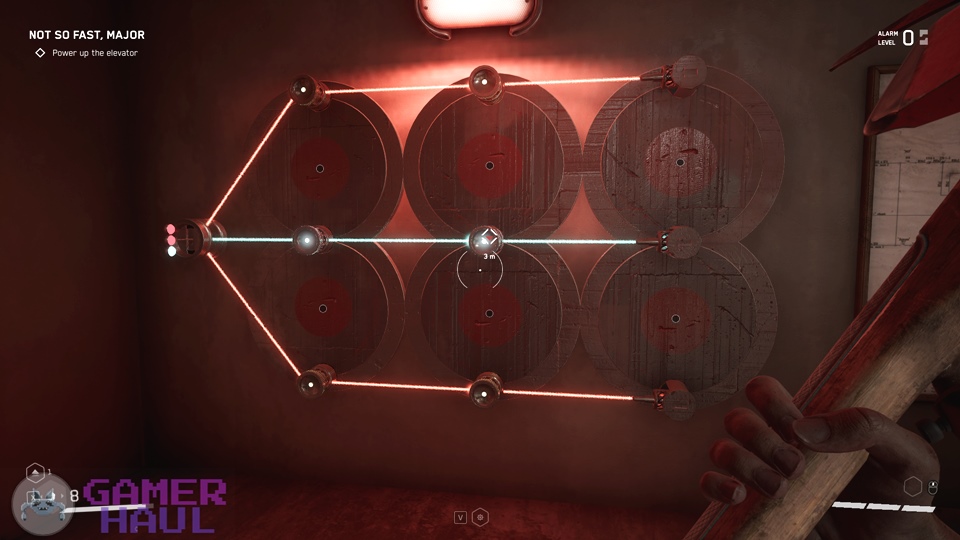 First Passive Security Relay Puzzle in Atomic Heart Featuring series of red and blue lasers