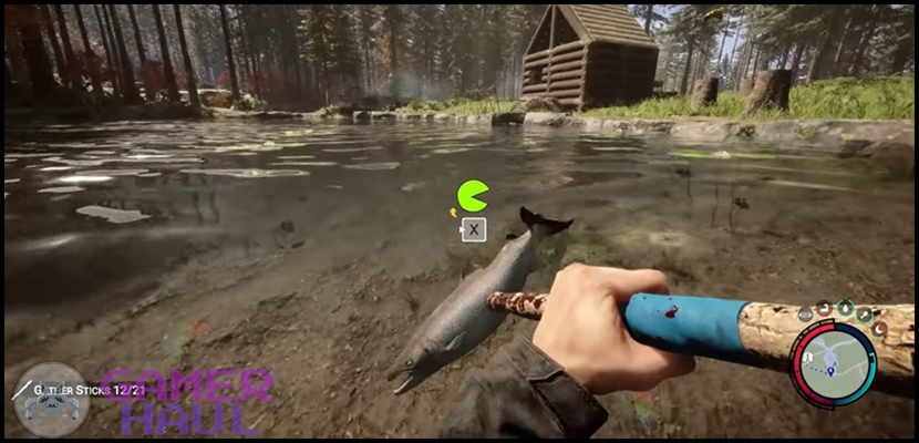 A Fish Caught in the end of a spear in sons of the forest
