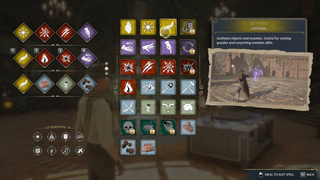 Screenshot of Spells Menu in Hogwarts Legacy