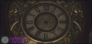 In-Game screenshot of the Grandfather Clock puzzle on locked door