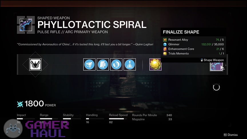 Crafting Screen of Phyllotactic Spiral in Destiny 2