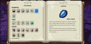 Screenshot of Minecraft Legends Journal Featuring the in-game description of Lapis, a mineral resource found in the new real-time strategy game