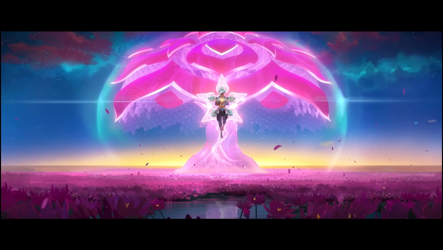 Lifeweaver from Overwatch 2 Levitating in the air before a biolight tree
