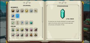 Description of the Prismarine resource in Minecraft Legends as seen in the in-game journal