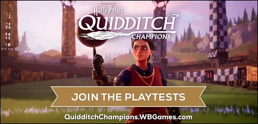 "Join The Playtests" banner for Quidditch Champions, upcoming Harry Potter game by Warner Bros Games under Portkey Games