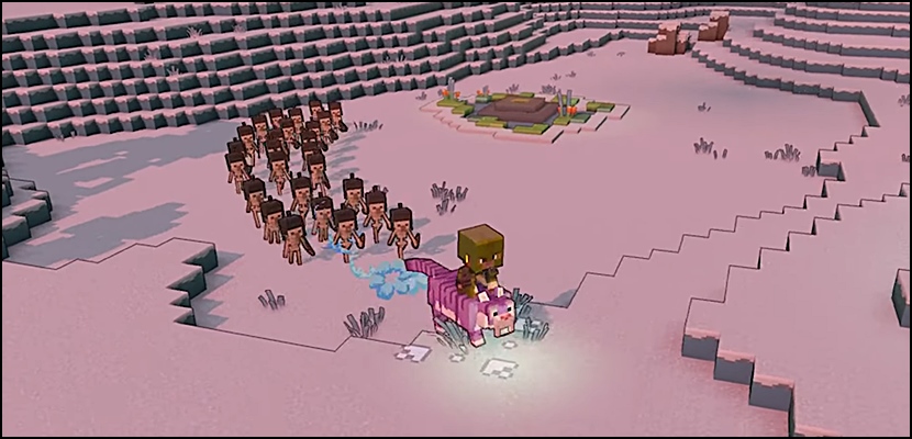 Minecraft Legends screenshot featuring player leading a mob of skeletons to battle