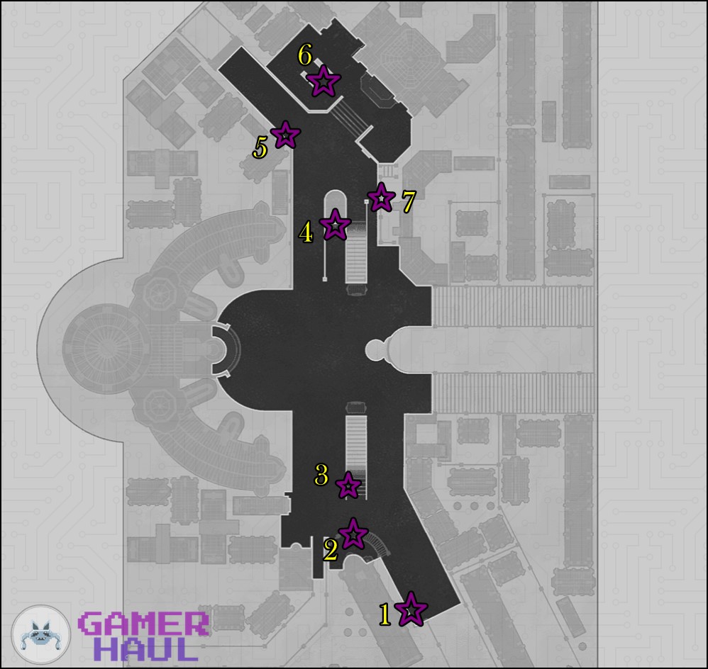 Seven Wanted Posters Locations Marked in a Honkai Star Rail Administrative District F1 Map