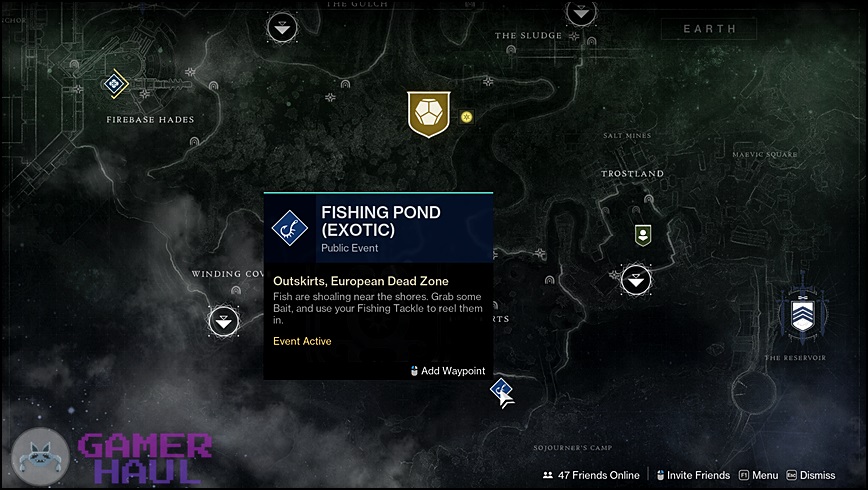 Exotic Fishing Pond Location to catch exotic fish in Destiny 2 EDZ