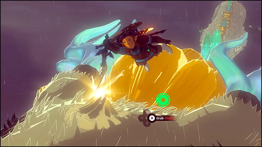 Link holding the master sword to pull it out from the light dragon's head in the legend of zelda: tears of the kingdom (totk)