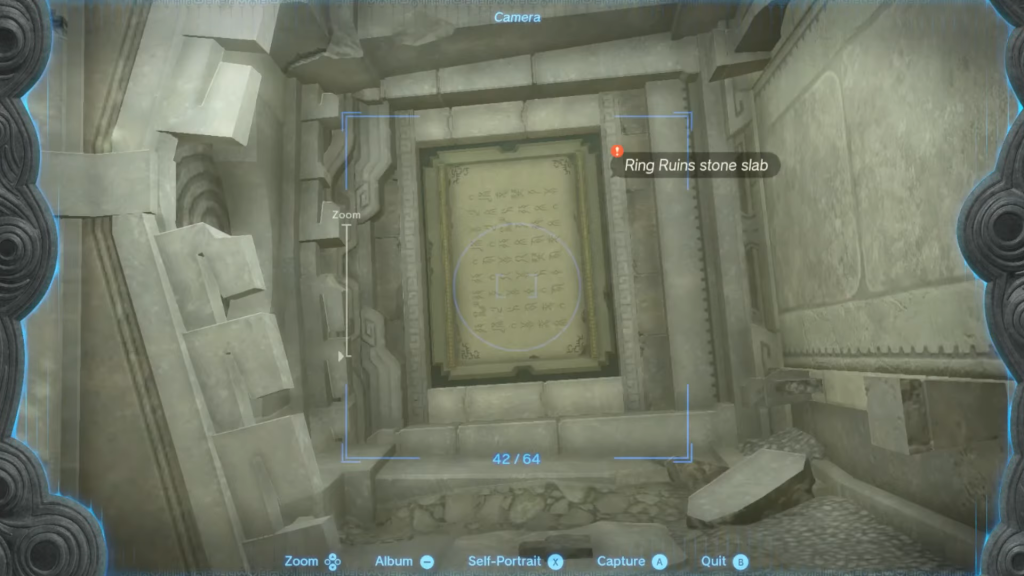Ring Ruins stone slab picture clicking in The Legend of Zelda: Tears of the Kingdom (TOTK)