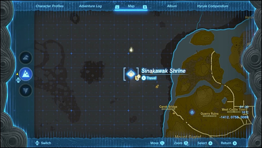 Sinakawak Shrine Location Coordinates in the legend of zelda tears of the kingdom
