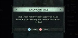 Salvage All option at Diablo 4 (D4) Blacksmith