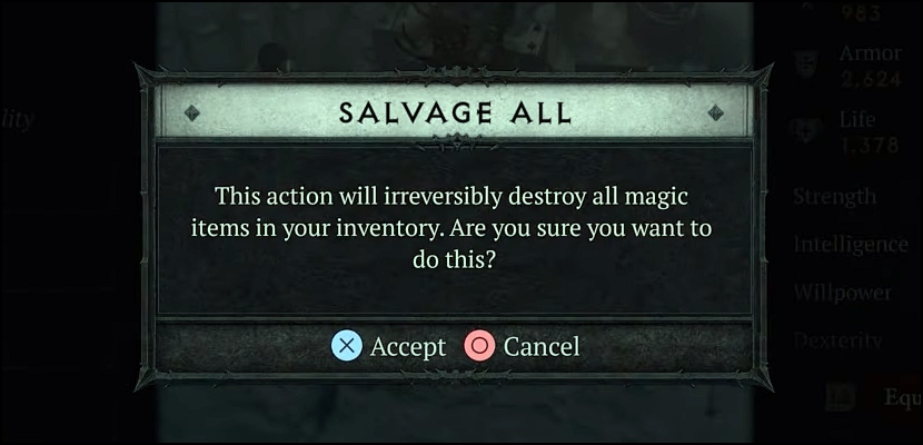 Salvage All option at Diablo 4 (D4) Blacksmith