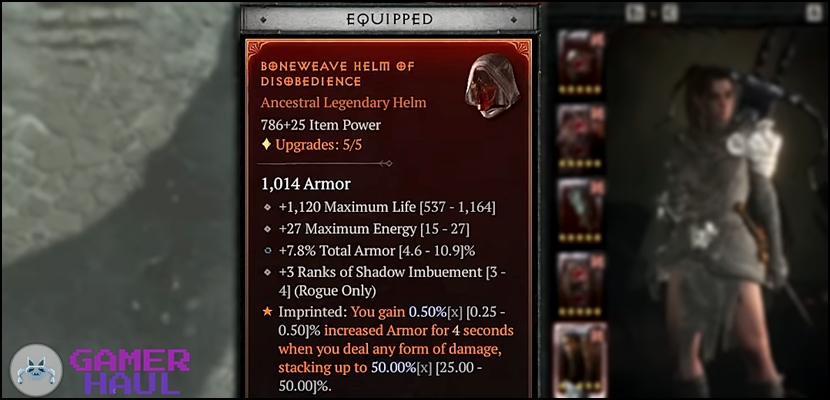 Best Rogue Helm Affixes/Rolls Screenshot in Diablo 4