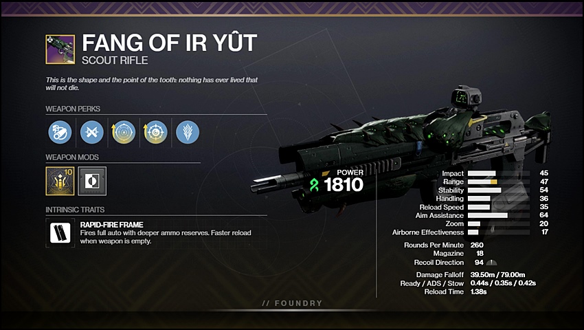 Fang of Ir Yut PvP God Roll Perks in Destiny 2 