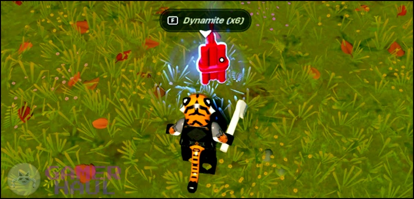 A stick of explosive dynamite in LEGO Fortnite.