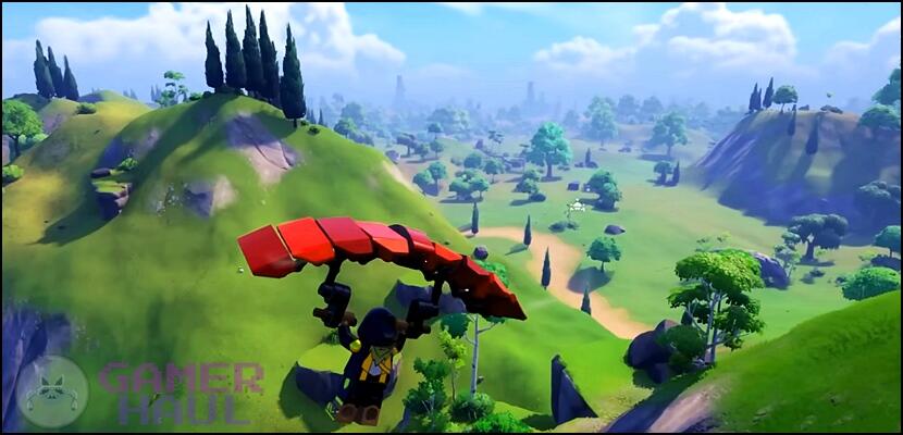 Using a Glider in LEGO Fortnite.