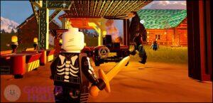 A Villager in LEGO Fortnite doing their assigned task.