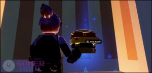 LEGO Fortnite character holding a Spicy Burger in hand.
