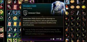 Drunken Cloth, a chest armor item in Baldur's Gate 3 player.